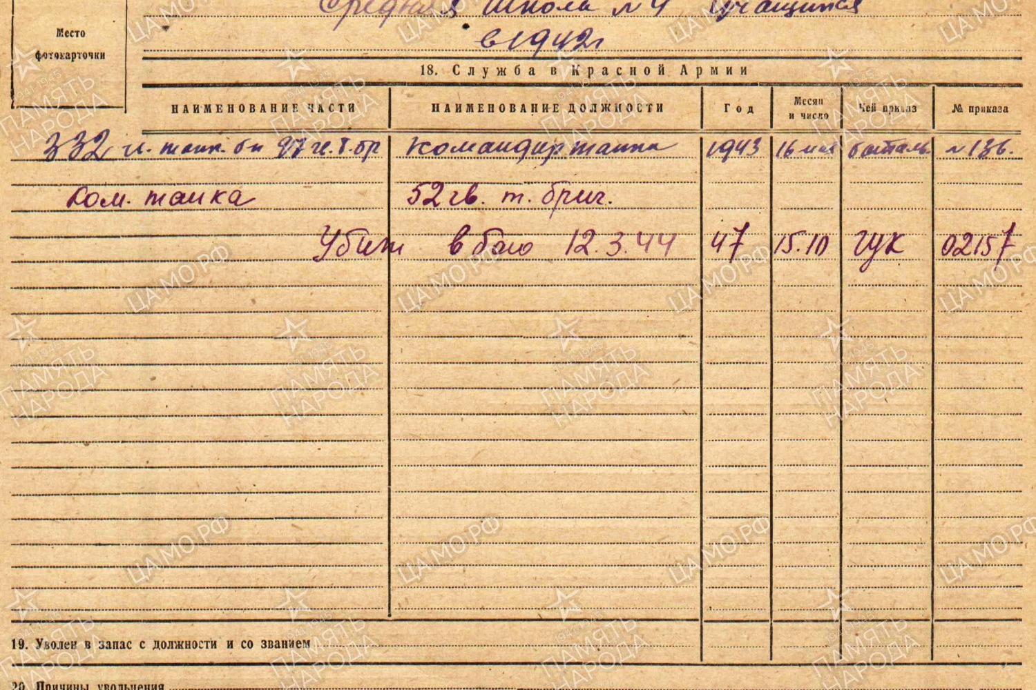 Учетно-послужная картотека