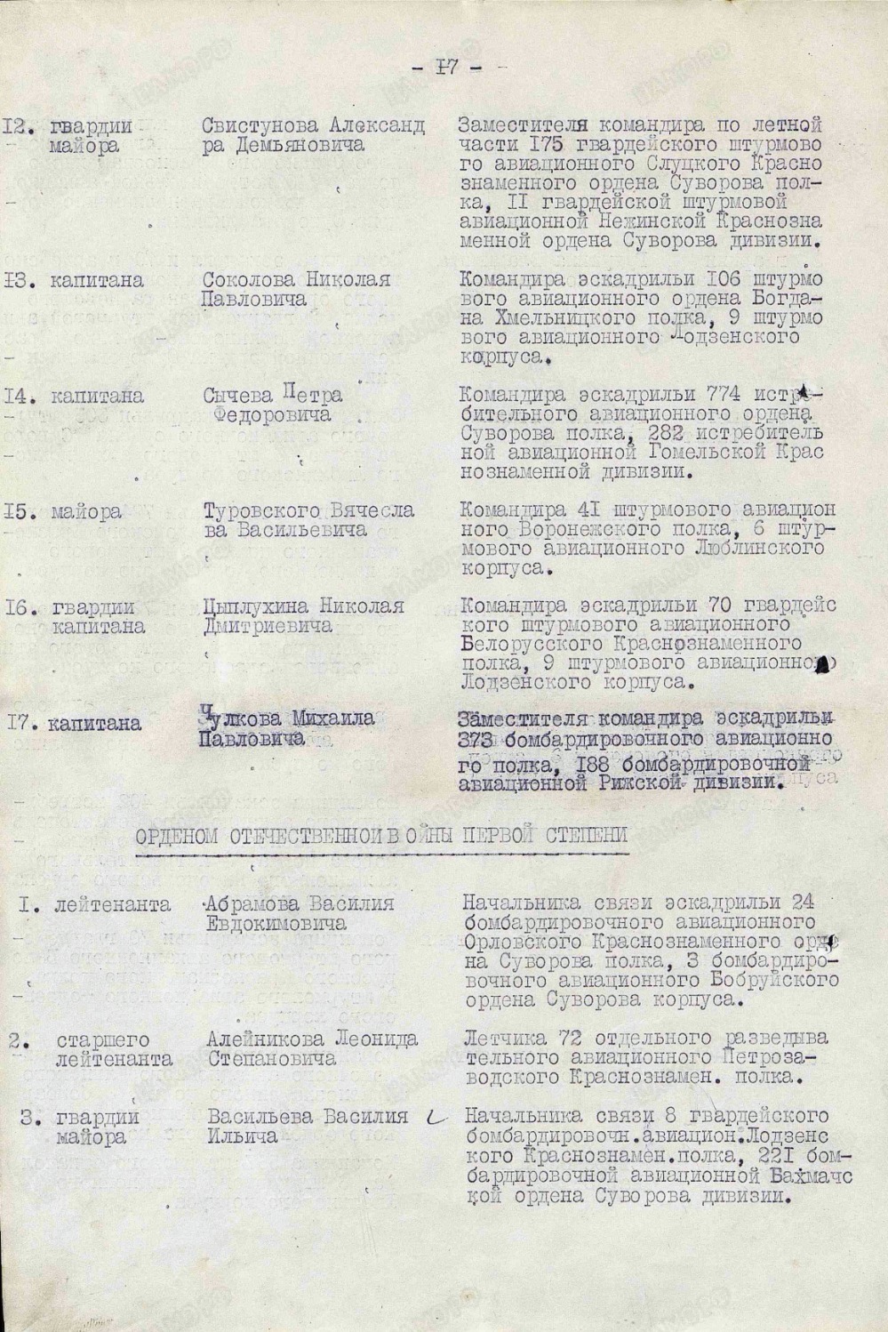 В приказе о присвоении ордена Александра Невского под №16 имя Николая Дмитриевича Цыплухина 