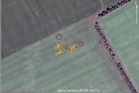 Космоснимок местоположения Курганной группы-1 у села Княжево