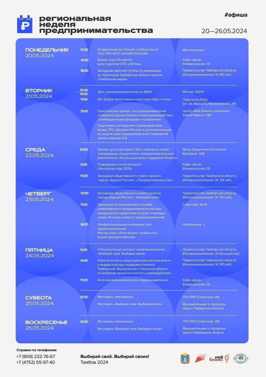 Подробная афиша Недели предпринимательства