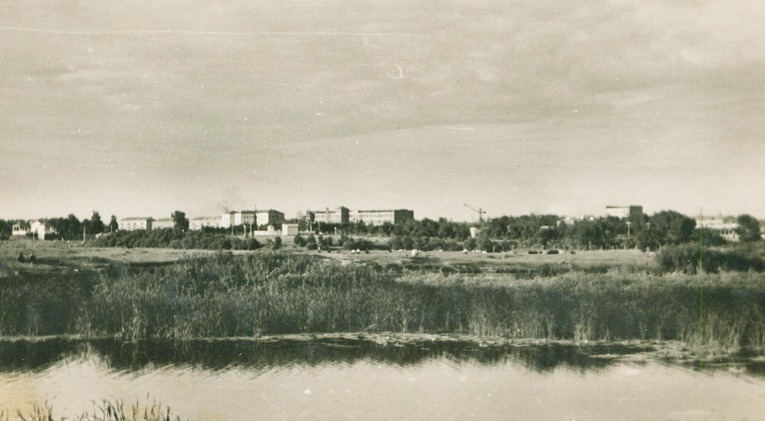 Вид на город с противоположного берега реки Цны. Строительный кран виден издалека