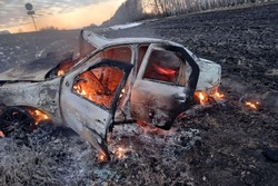 В Знаменском округе после ДТП сгорел дотла «Рено Логан»