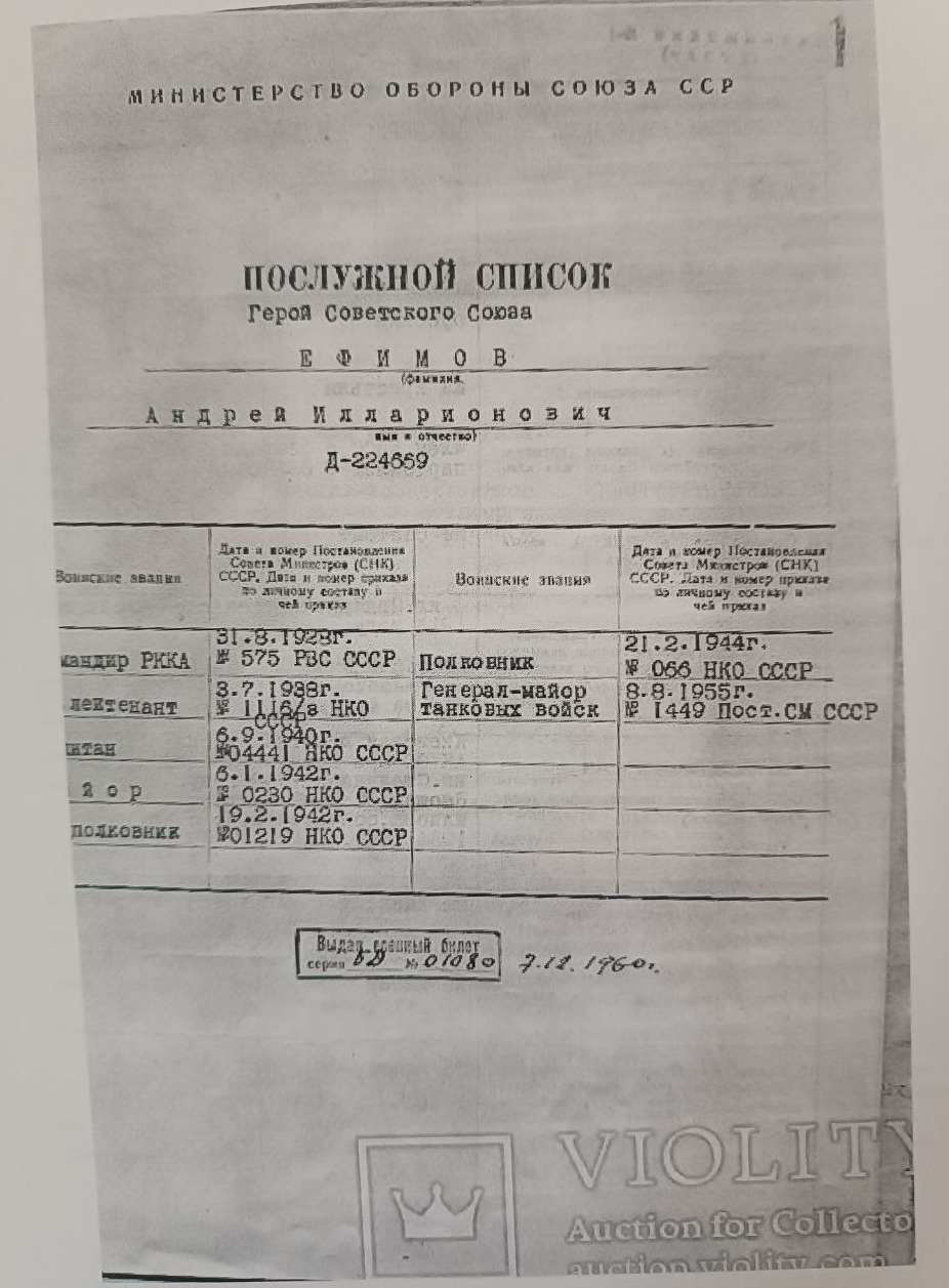 Послужной список Ефимова